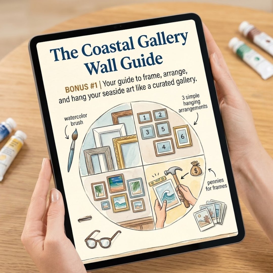 Bonus 1: The Coastal Gallery Wall Guide shown on a tablet